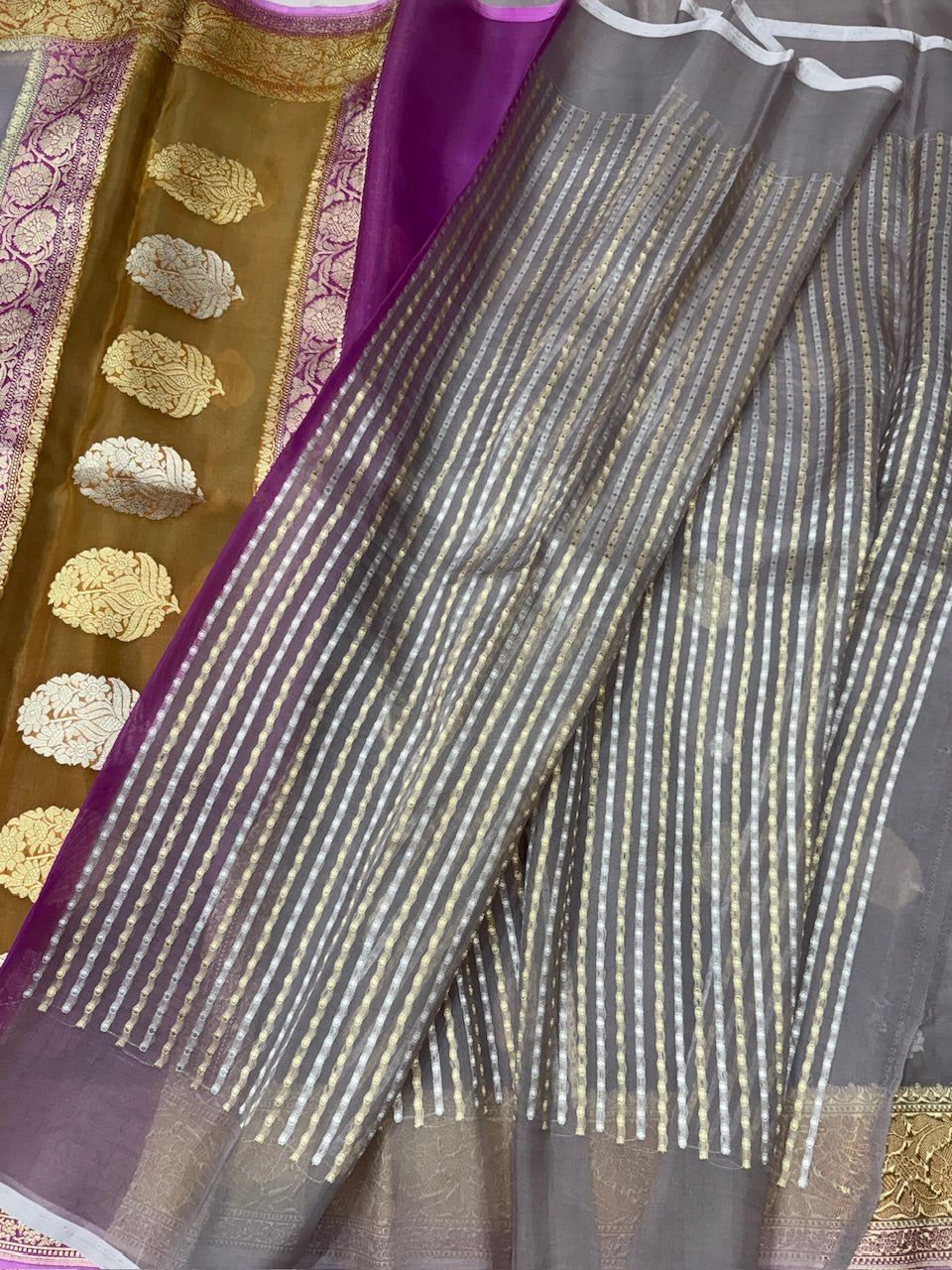 Mauve Handwoven Banarasi Pure Organza Silk Saree