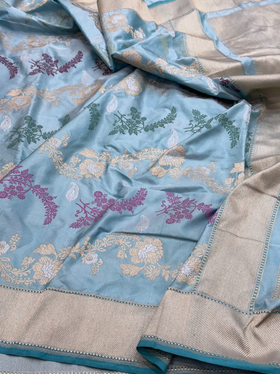 Sky Blue Handwoven Banarasi Silk Saree