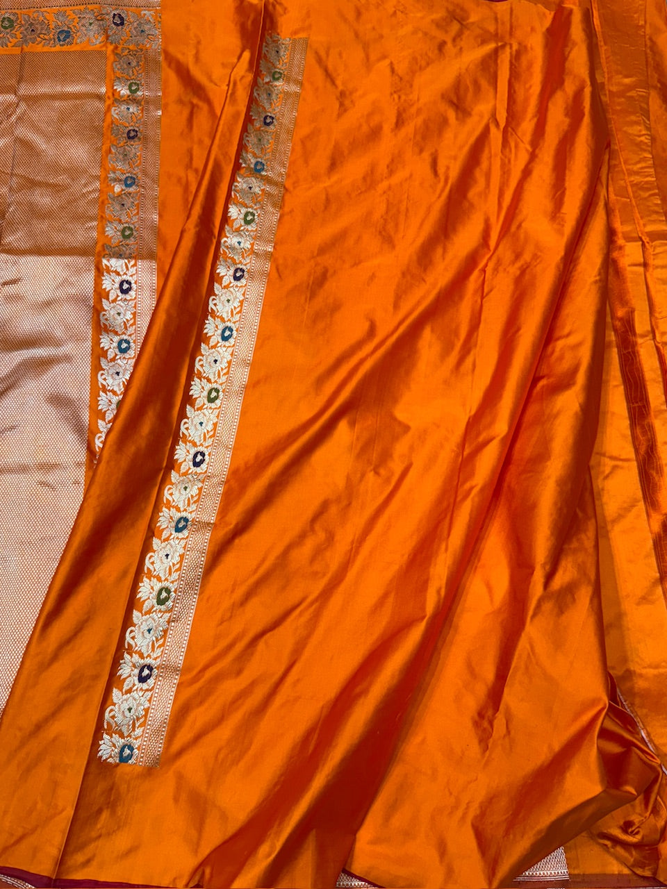 Orange Handwoven Pure Banarasi Mashru Silk Saree