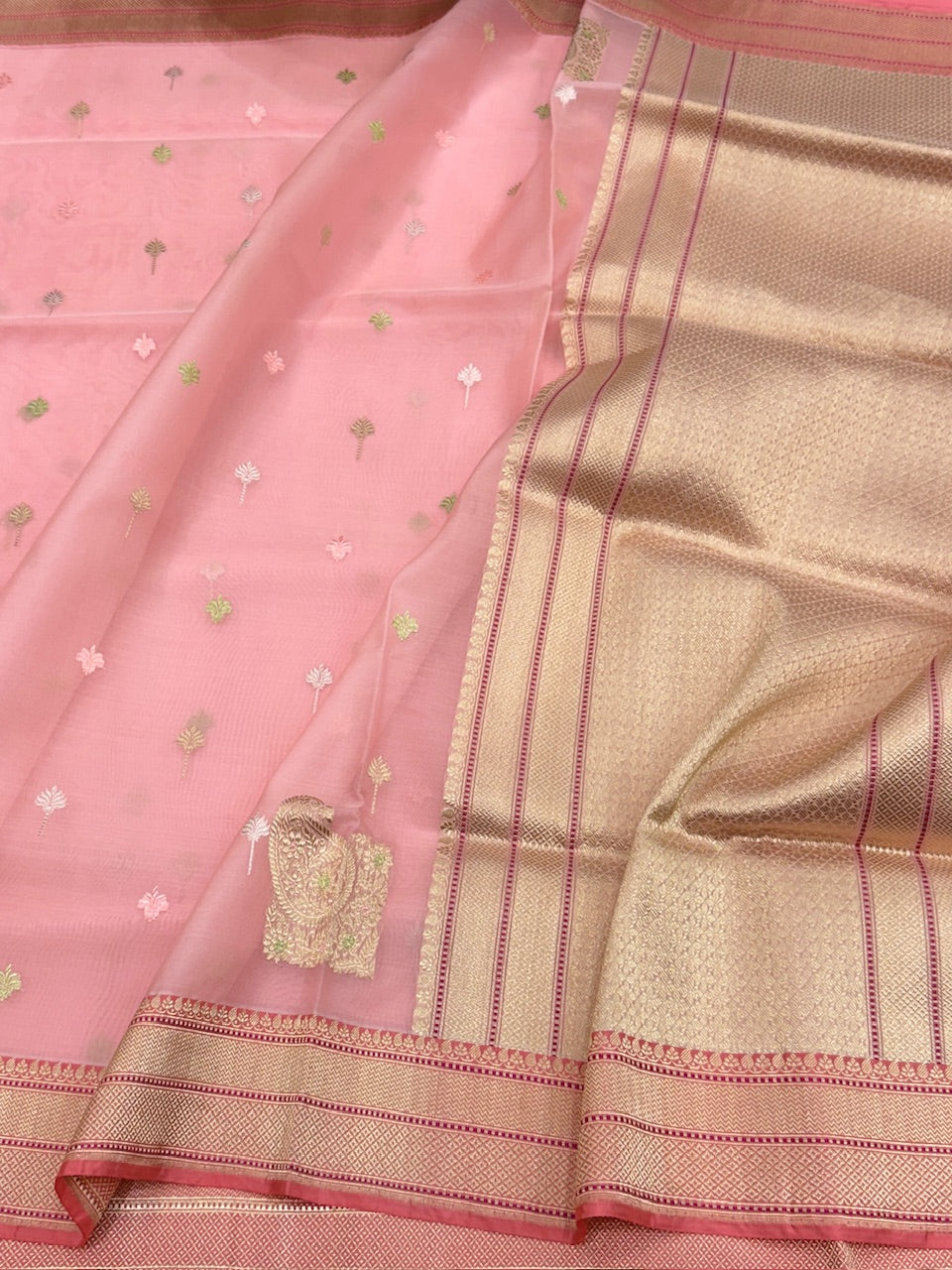 Peach Handwoven Pure Organza Silk Saree