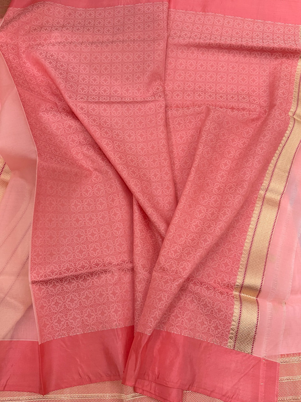 Peach Handwoven Pure Organza Silk Saree