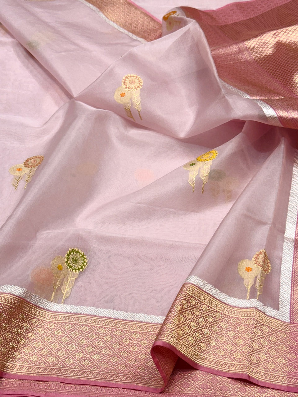 Baby Pink Handwoven Banarasi Pure Organza Saree