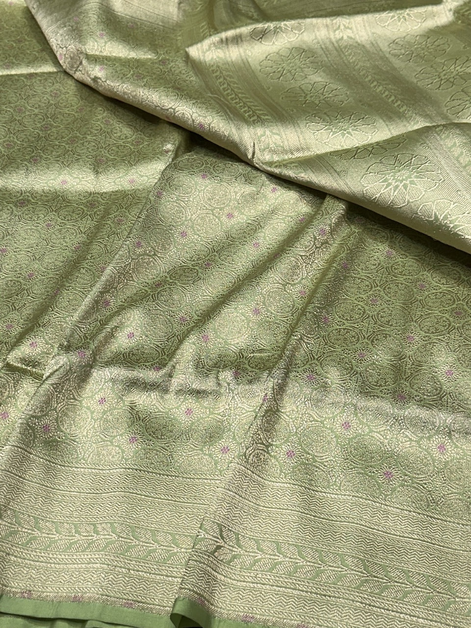Pista Green Pure Silk Brocade Saree