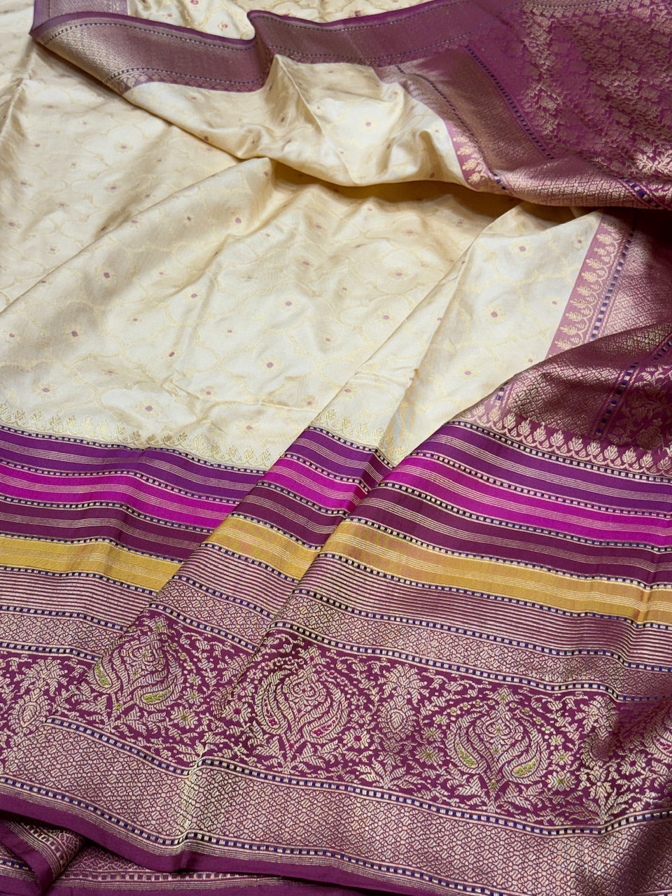 Beige/Wine Ektara Silk Handwoven Saree