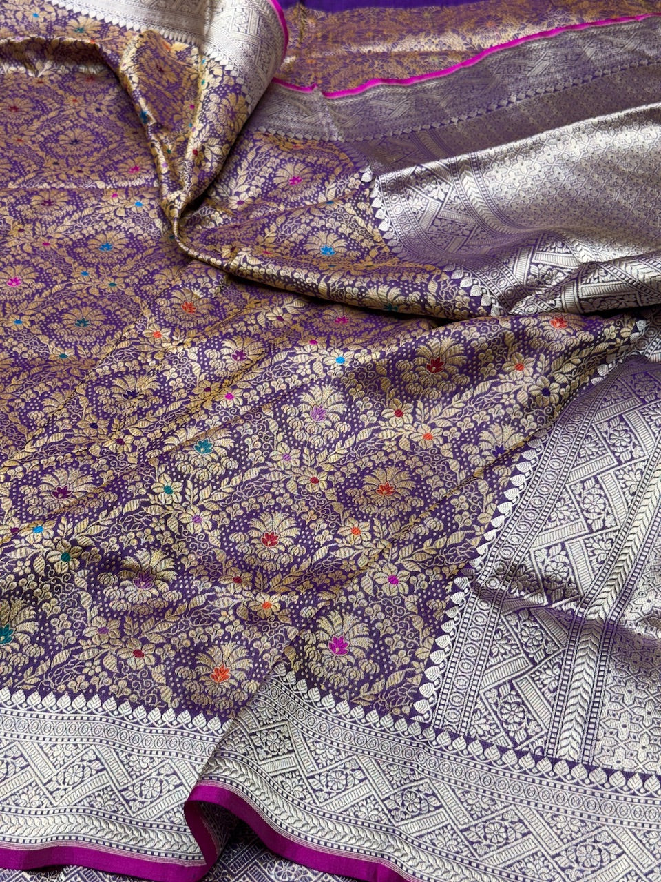 Purple Handwoven Pure Banarasi Brocade Saree