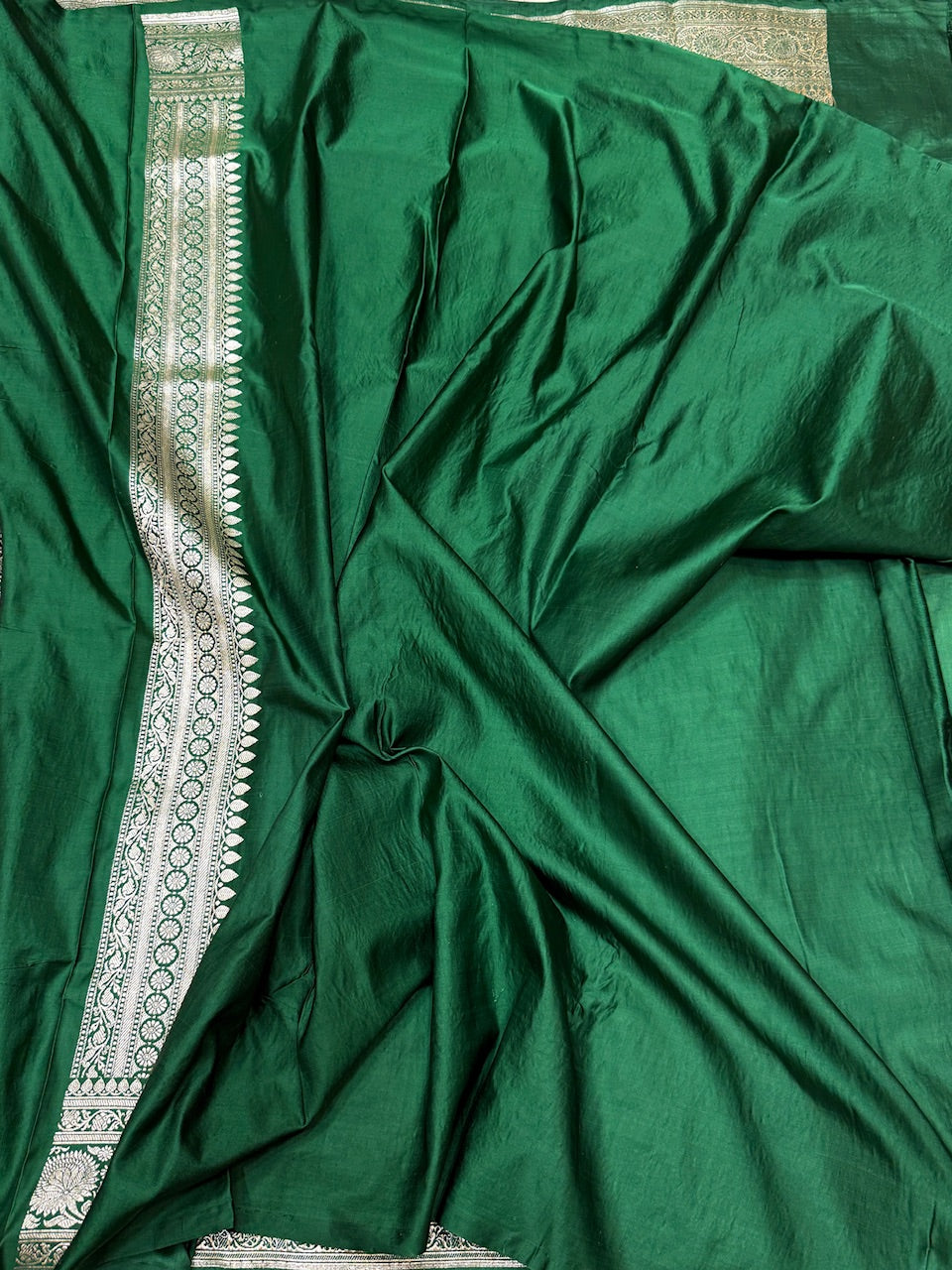 Bottle Green Handwoven Pure Banarasi Satin Silk Saree