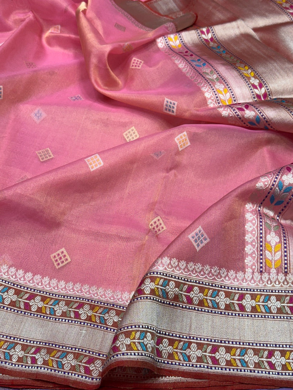 Baby Pink Handwoven Pure Banarasi Tissue Saree