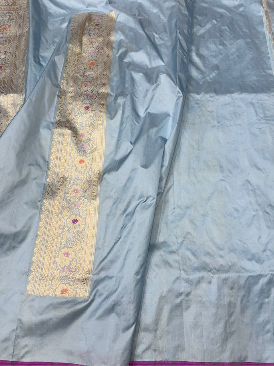 Powder Blue Handwoven Pure Banarasi Silk Saree
