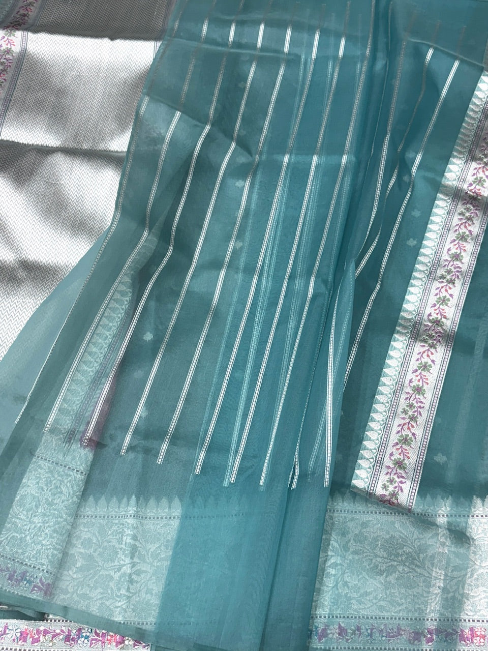 Ocean Blue Handwoven Pure Organza Saree