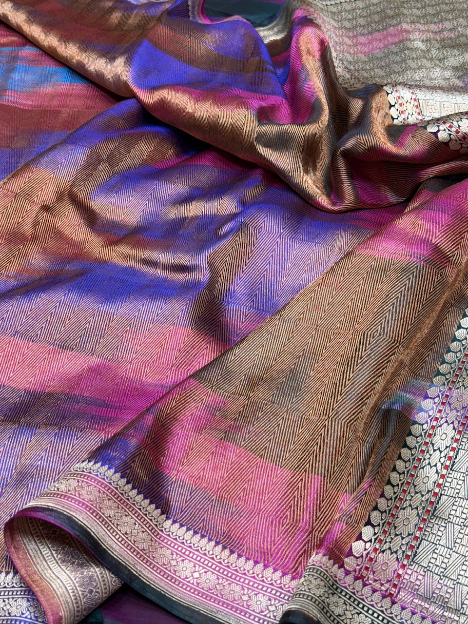 Rainbow Handwoven Pure Banarasi Satin Silk Saree