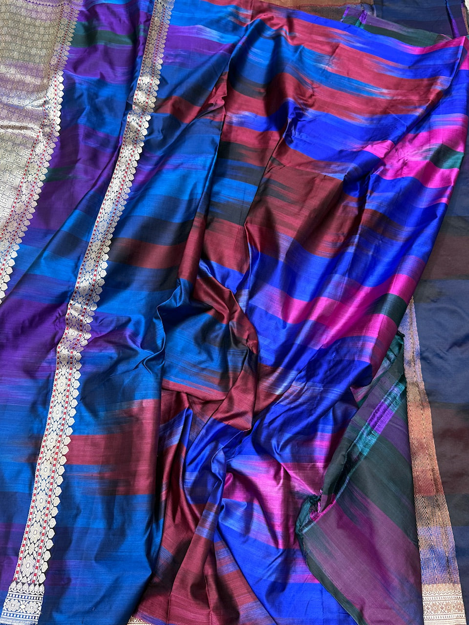 Rainbow Handwoven Pure Banarasi Satin Silk Saree