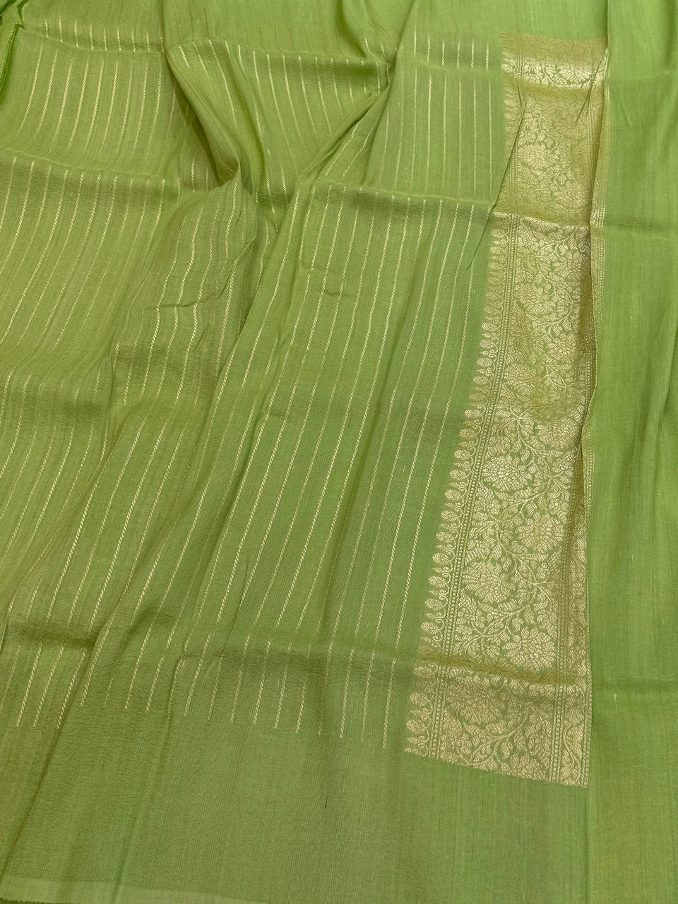Pista Green Handwoven Tussar Georgette Saree