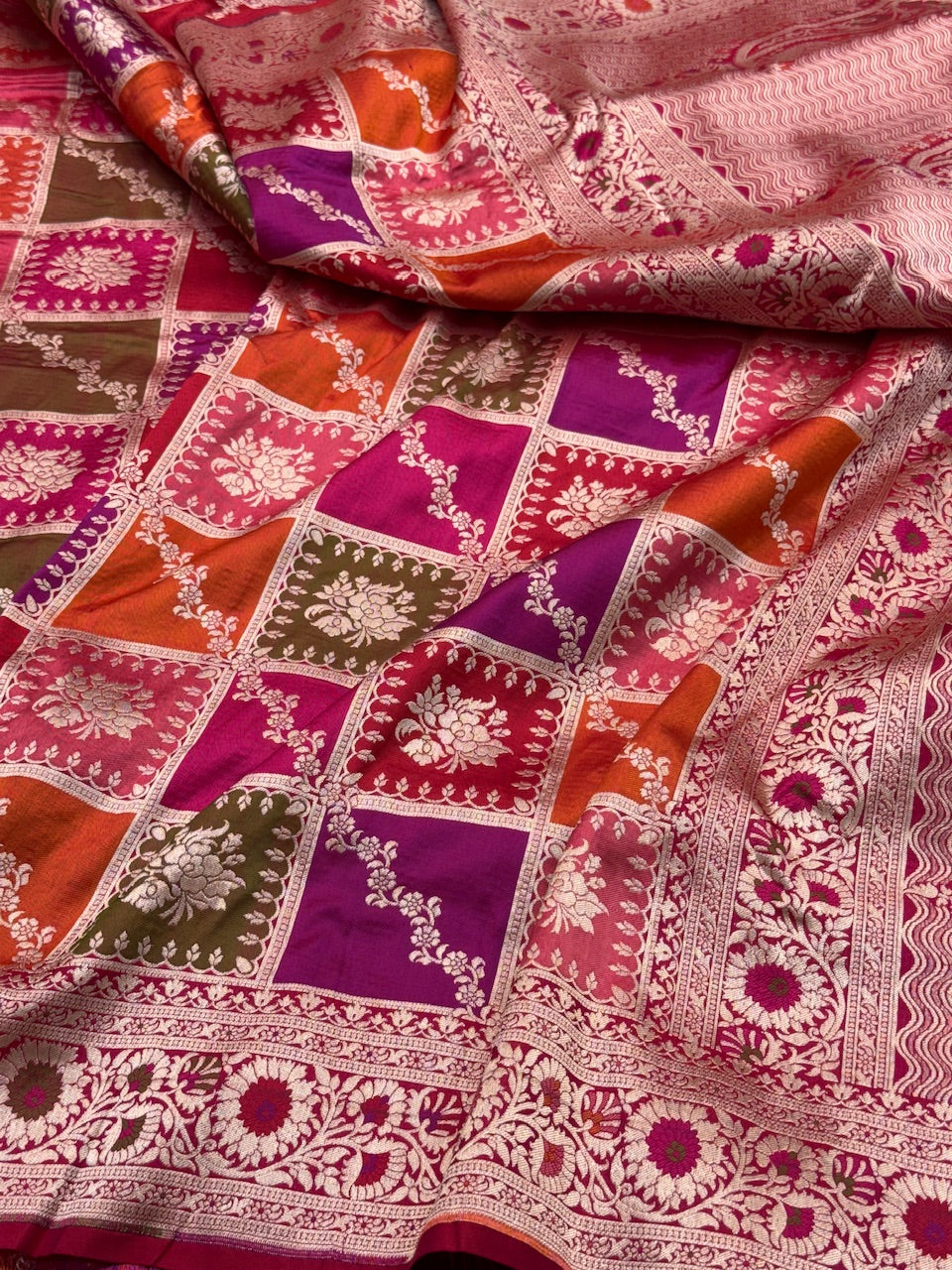 Magenta Pink Banarasi Pure Rangkaat Silk Saree