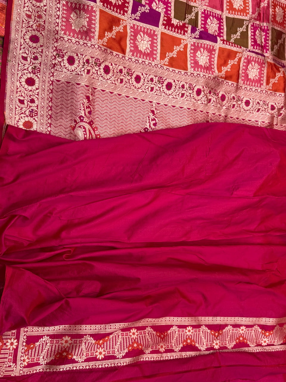 Magenta Pink Banarasi Pure Rangkaat Silk Saree