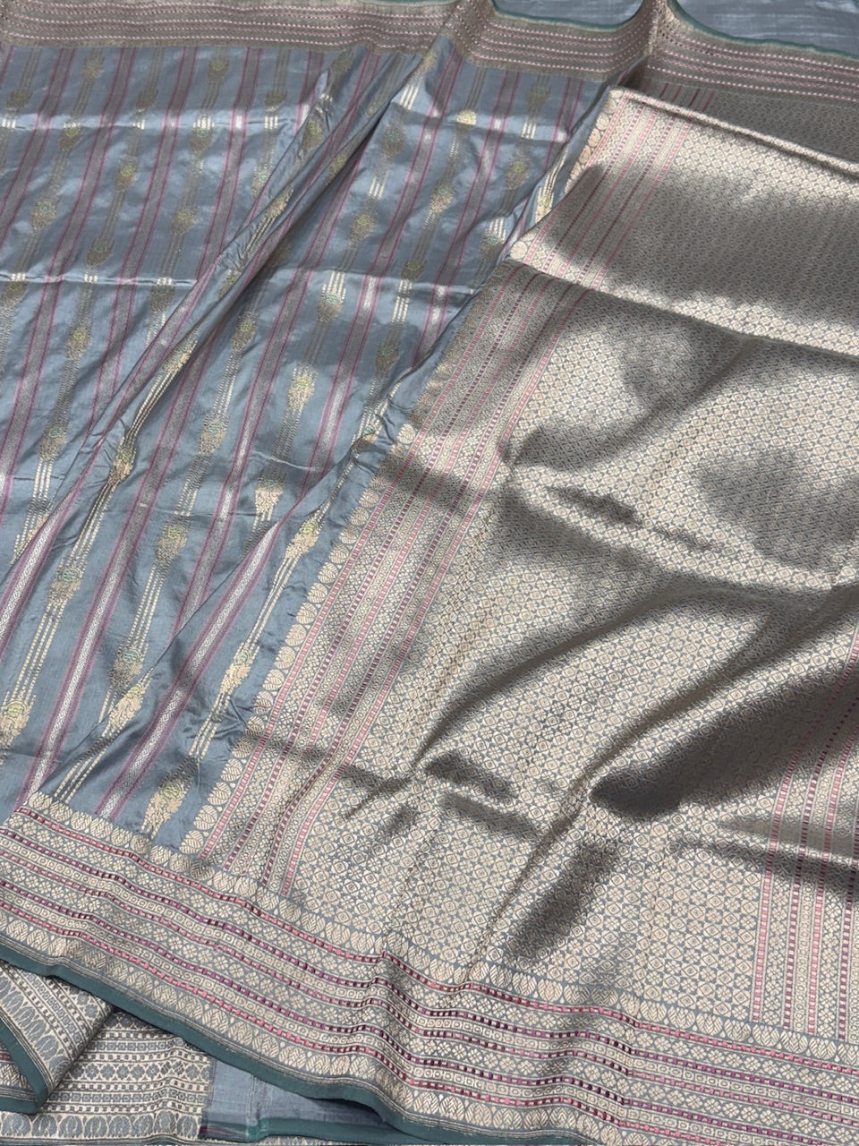 Powder Blue Handwoven Pure Banarasi Silk Saree