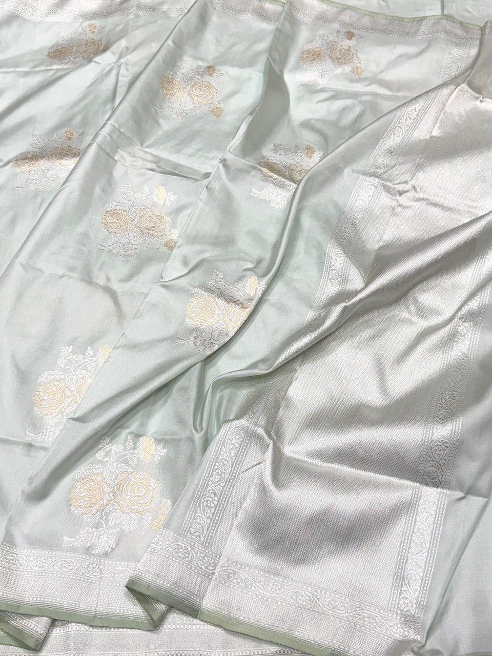 Powder Blue Handwoven Pure Banarasi Ektara Silk Saree