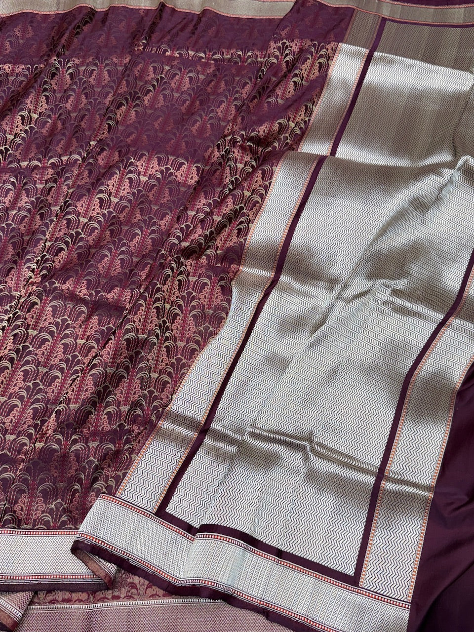 Wine Handwoven Pure Banarasi Satin Silk Saree