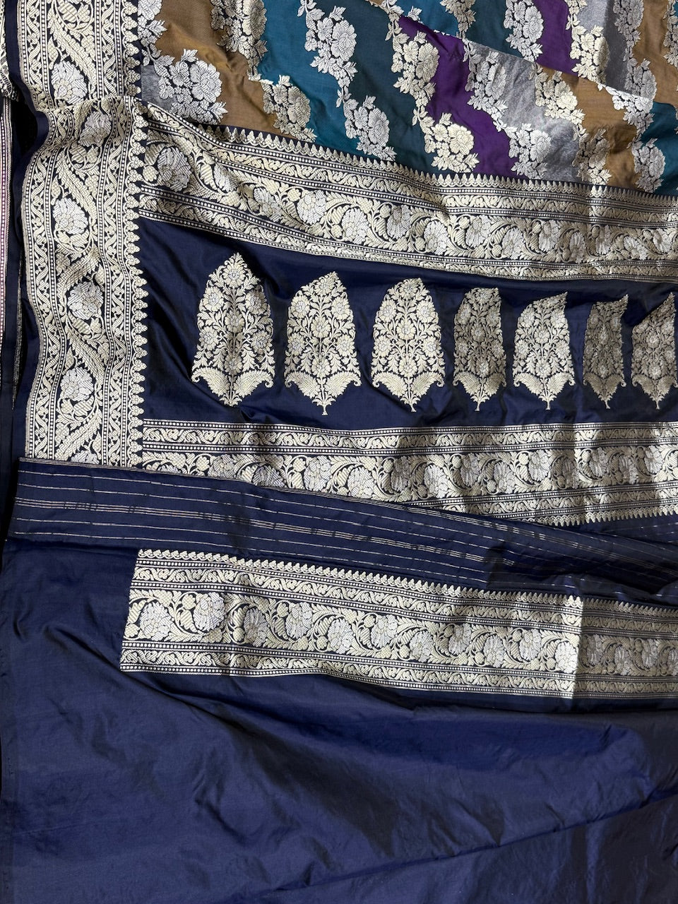 Navy Blue Rangkaat Handwoven Banarasi Saree