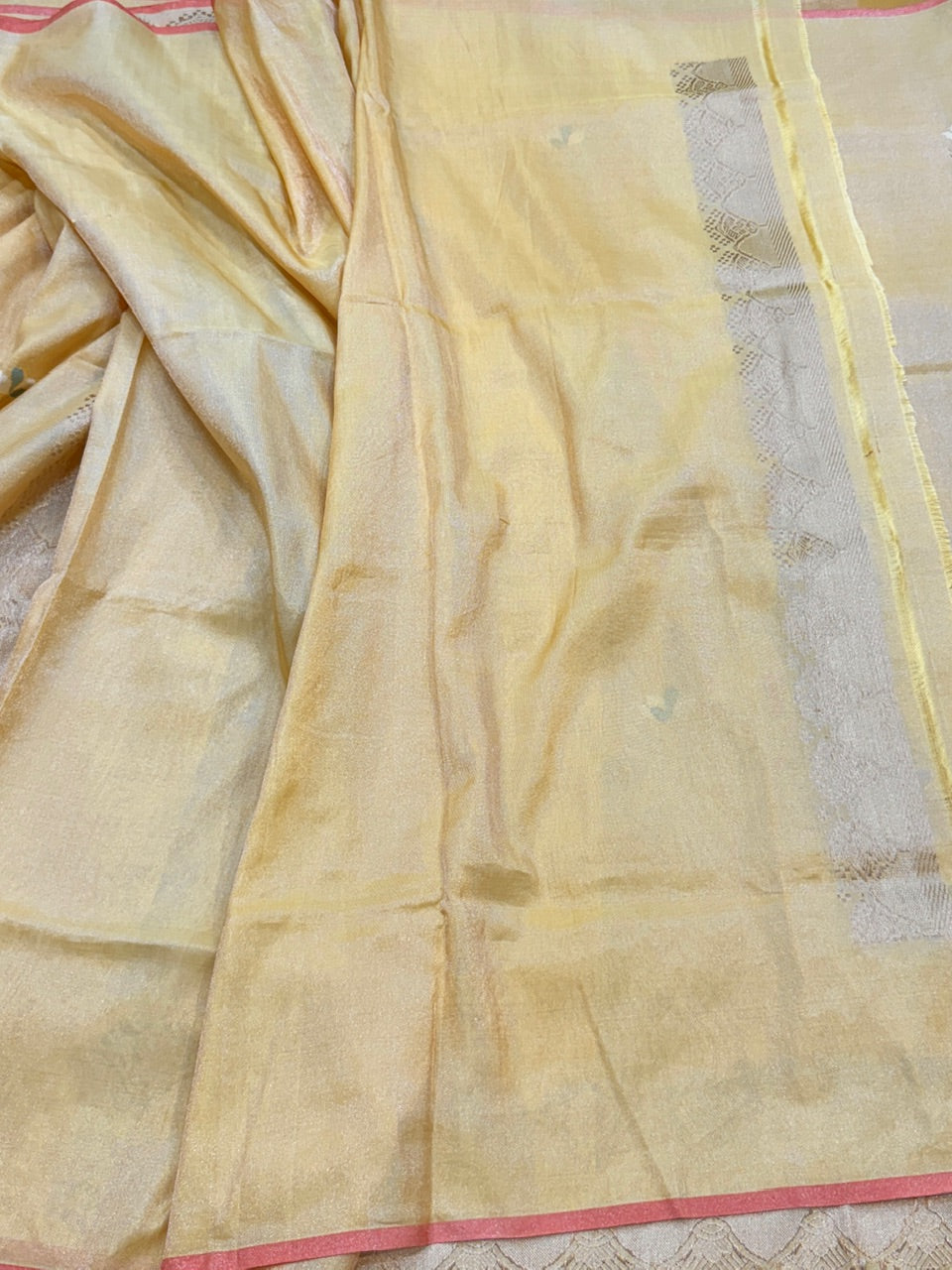 Lemon Yellow Handwoven Pure Banarasi Ektara Tissue Saree