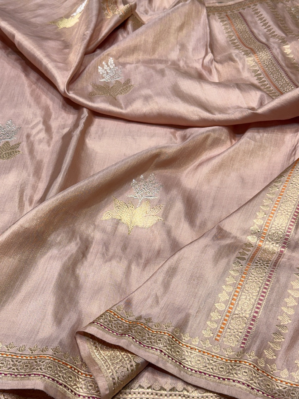 Rose Gold Handwoven Pure Ektara Tissue Saree