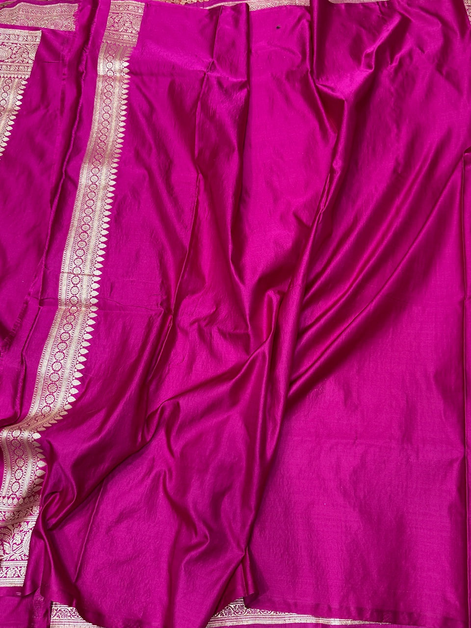 Rani Pink Handwoven Vintage Pure Banarasi Satin Silk Saree
