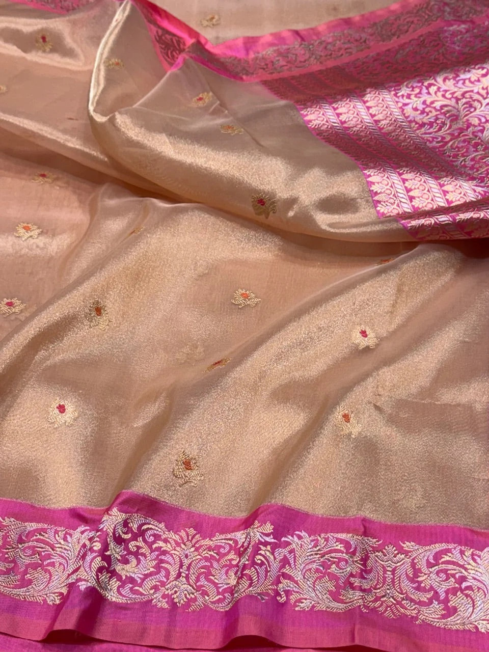 Rose Gold Handwoven Banarasi Pure Tissue Saree