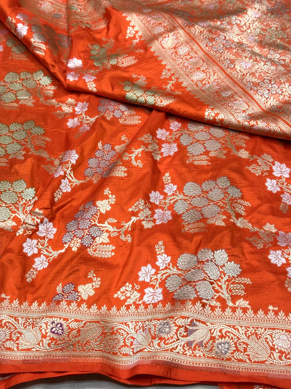 Orange Minakari Pure Silk Saree