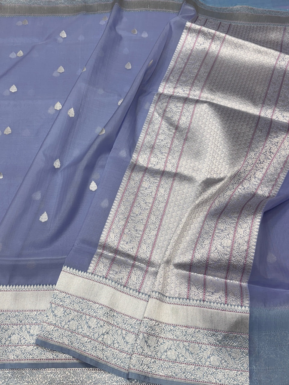 Bluish Grey Handwoven Pure Organza Silk Saree