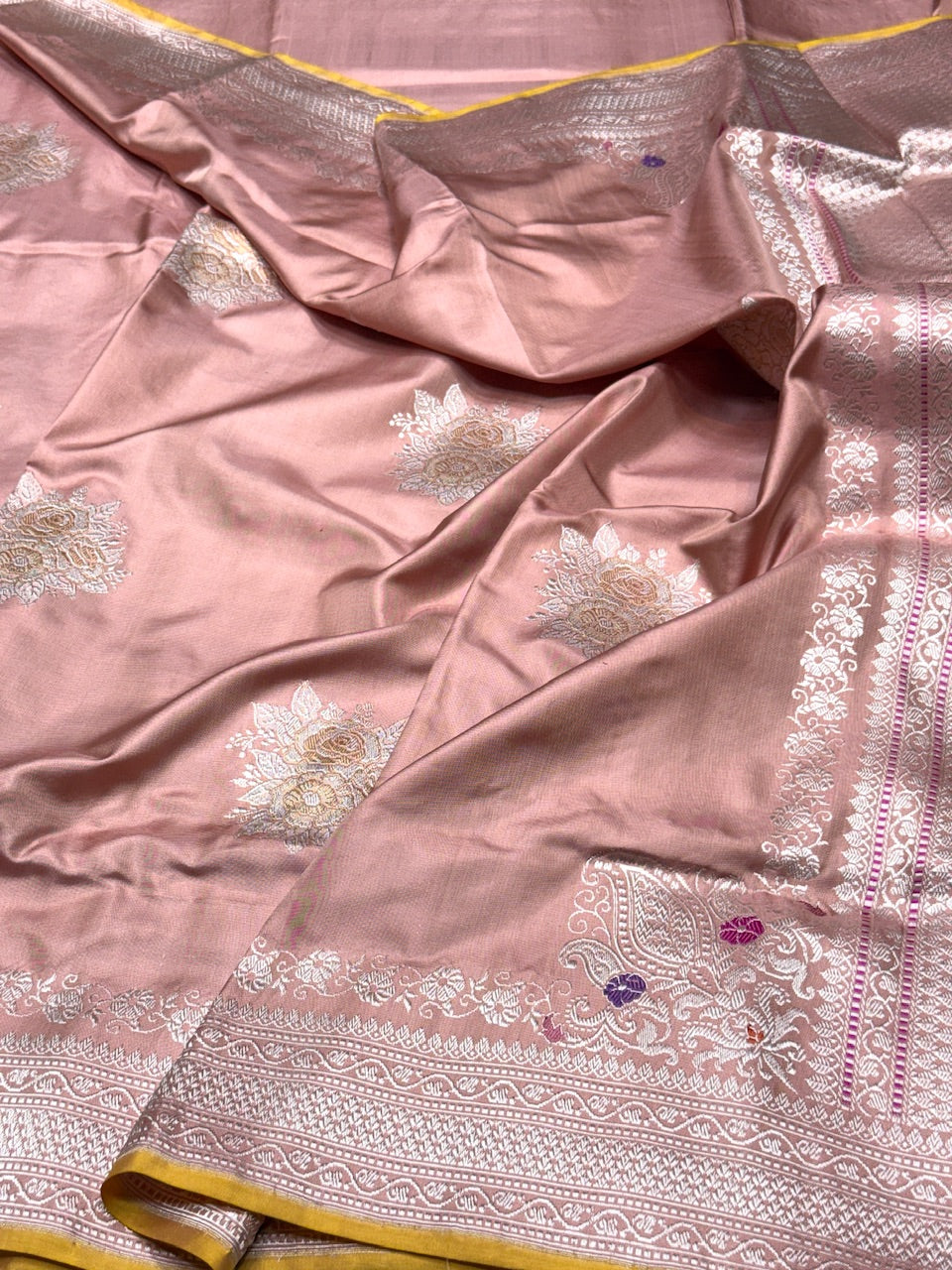 Peach Handwoven Pure Banarasi Ektara Silk Saree