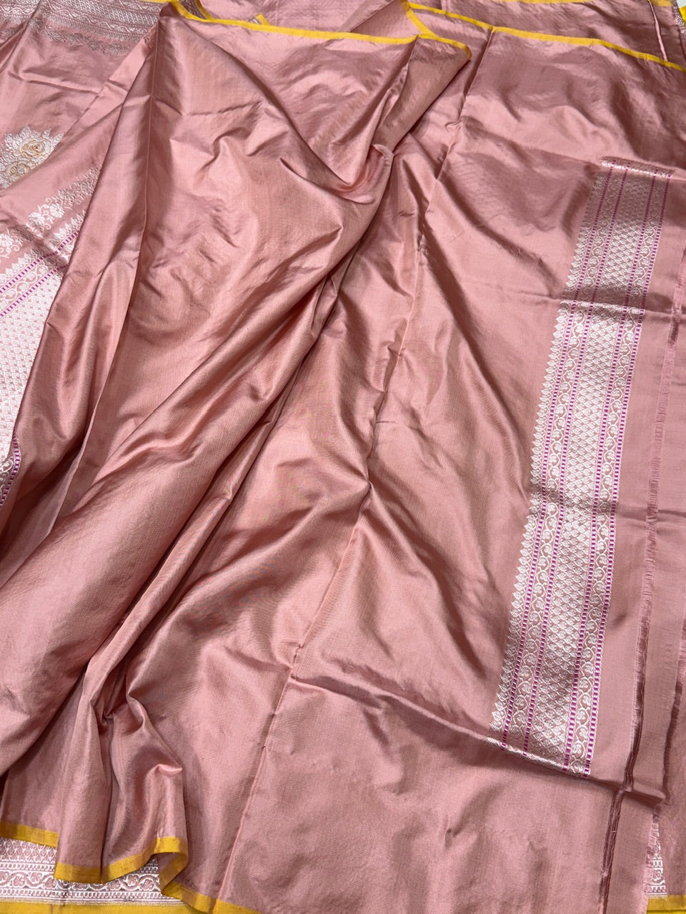 Peach Handwoven Pure Banarasi Ektara Silk Saree