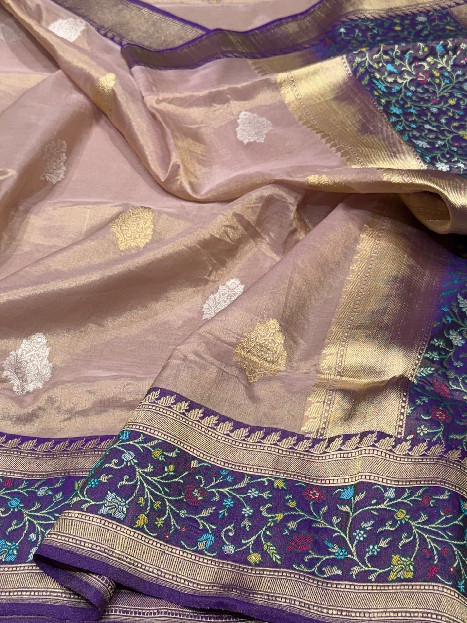 Rose Gold Handwoven Banarasi Pure Tissue Saree