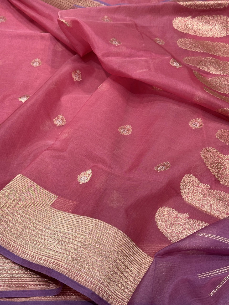 Gajiri Pink Handwoven Banarasi Pure Organza Saree