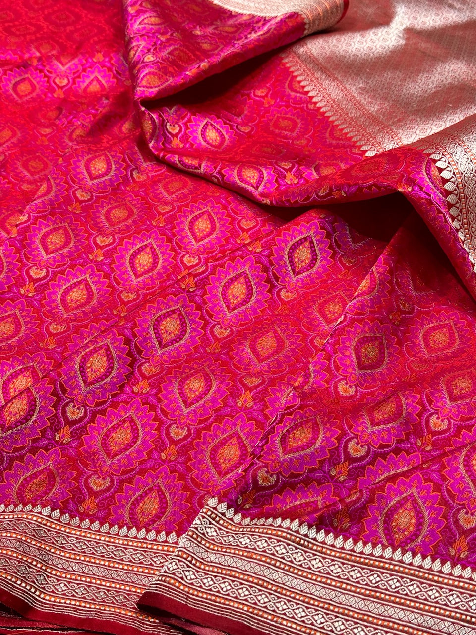 Rani Pink Handwoven Satin Silk Saree
