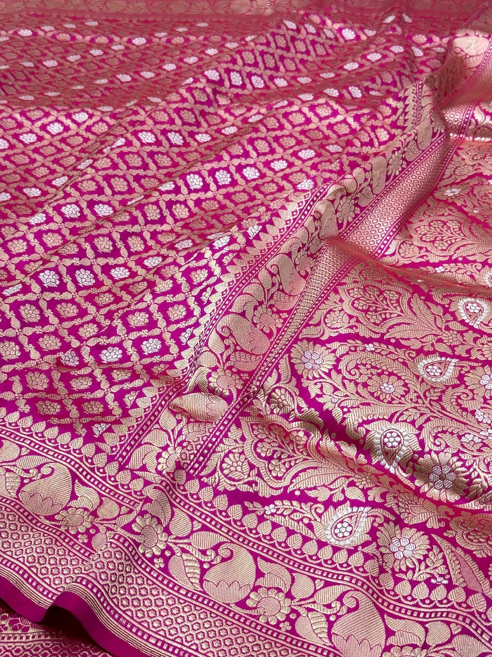 Rani Pink Handwoven Pure Banarasi Silk Saree