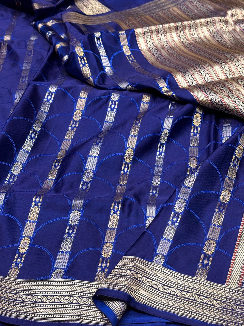 Royal Blue Handwoven Pure Satin Tanchoi Silk Saree