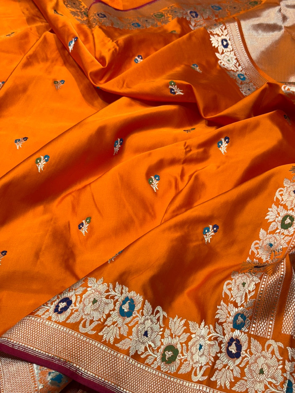Orange Handwoven Pure Banarasi Mashru Silk Saree