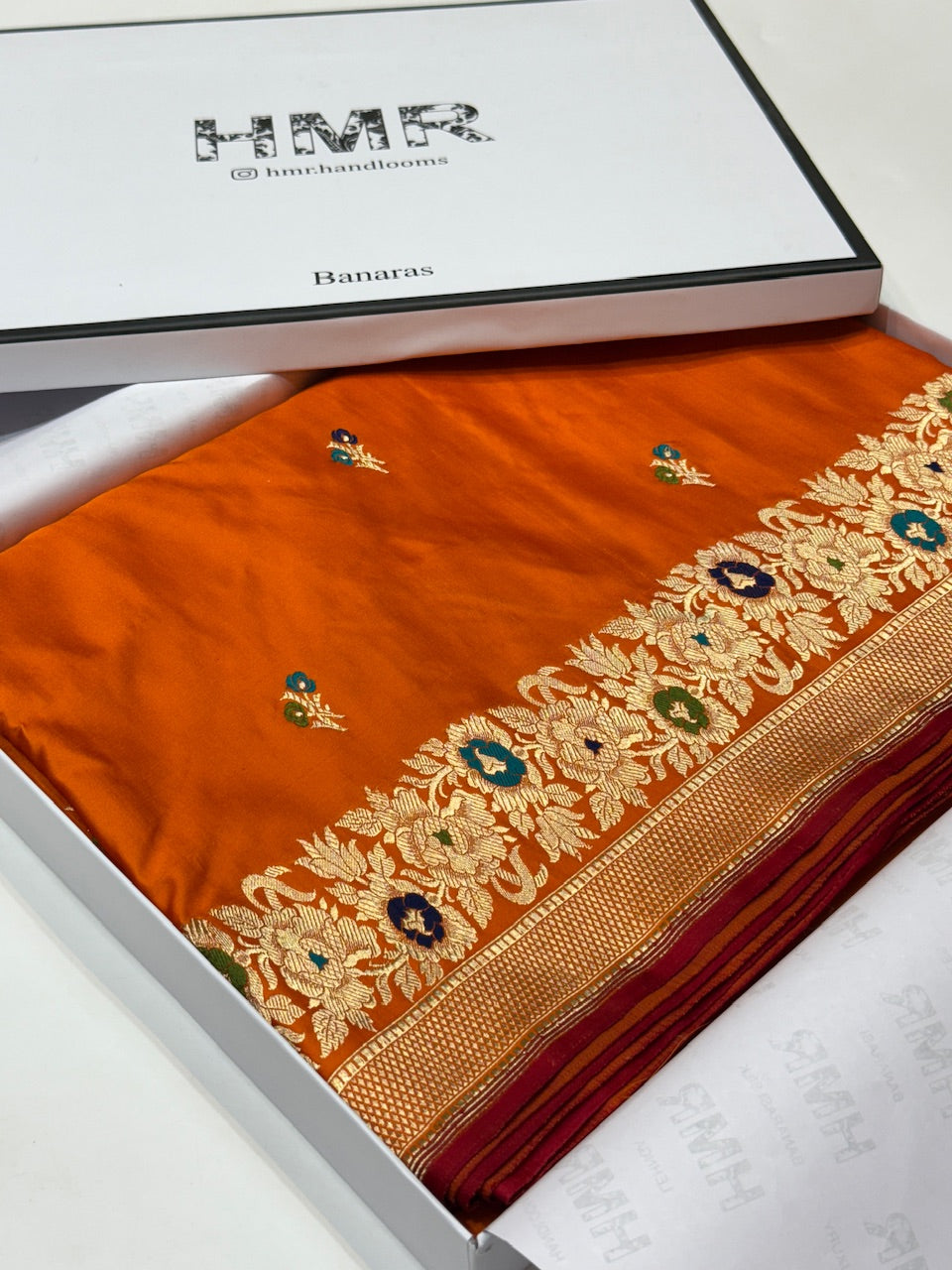 Orange Handwoven Pure Banarasi Mashru Silk Saree