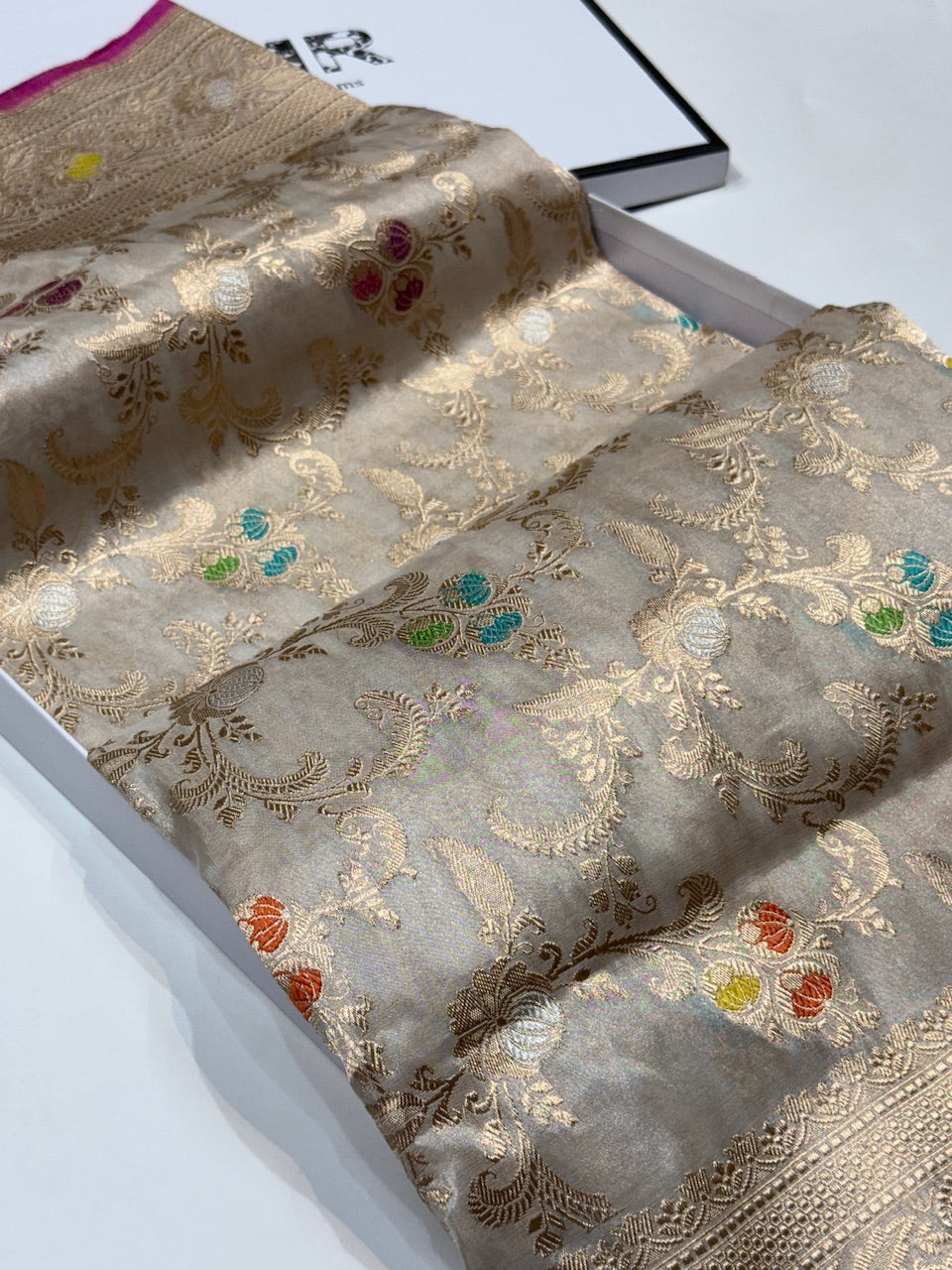 Ivory Handwoven Pure Banarasi Tissue Saree