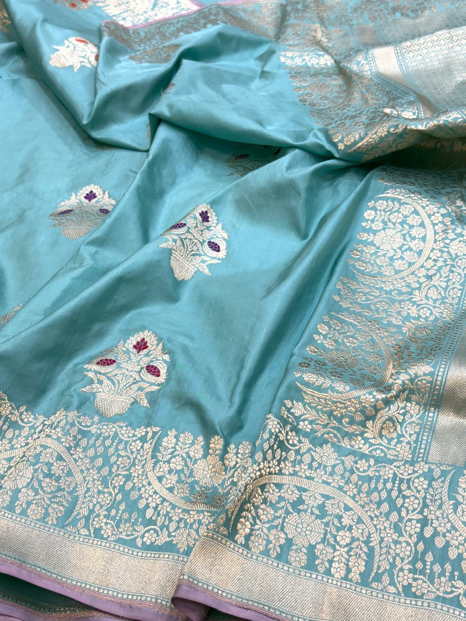 Powder Blue Handwoven Pure Banarasi Silk Saree