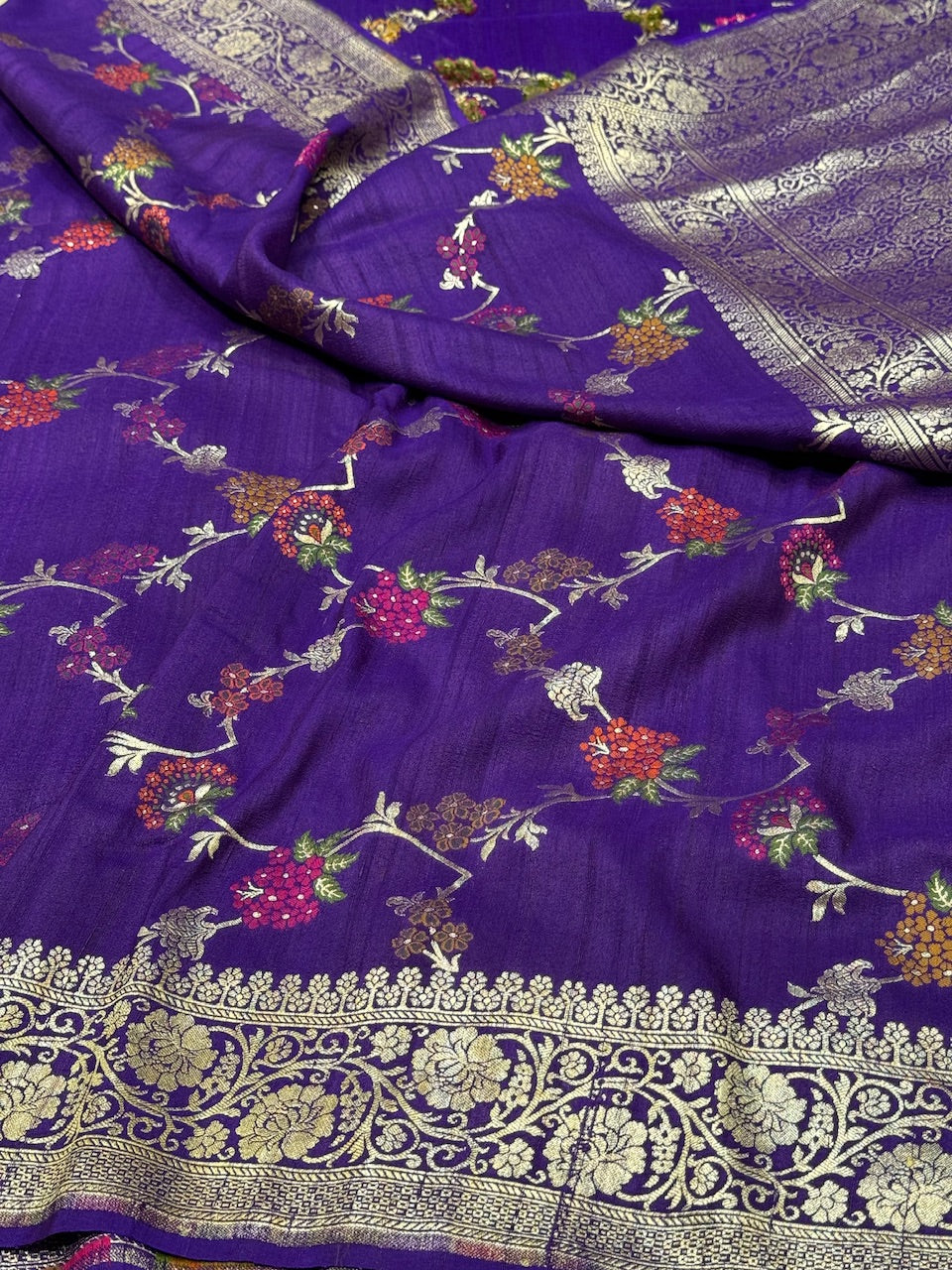 Purple Pure Tussar Georgette Saree