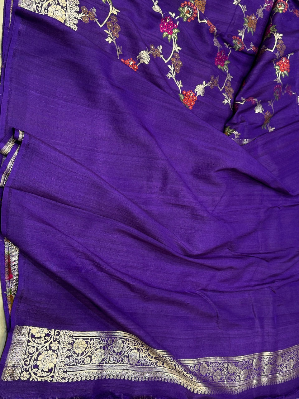 Purple Pure Tussar Georgette Saree