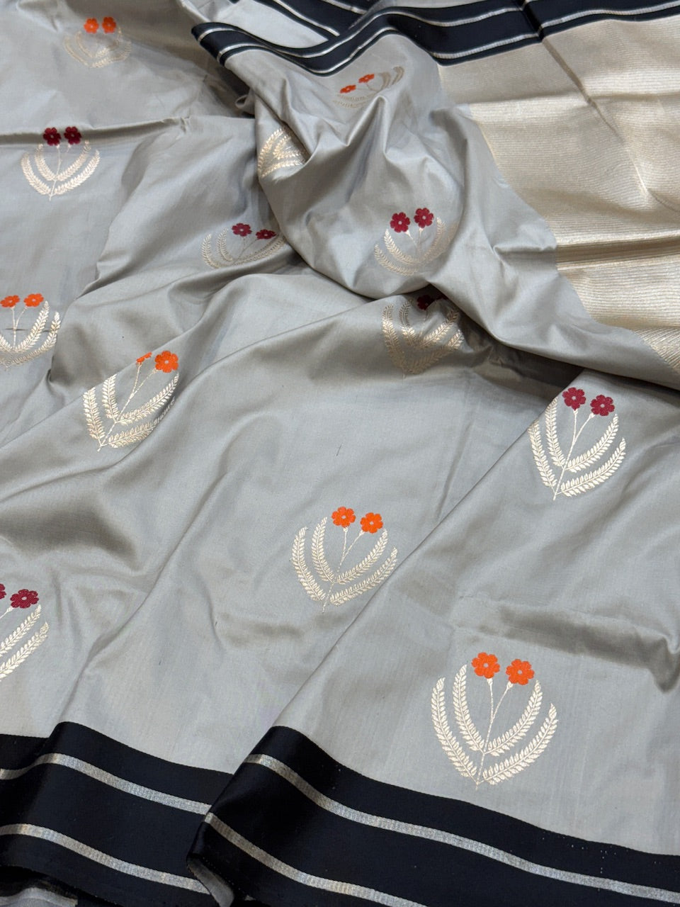 Handwoven Pure Banarasi Satin Border Silk Saree