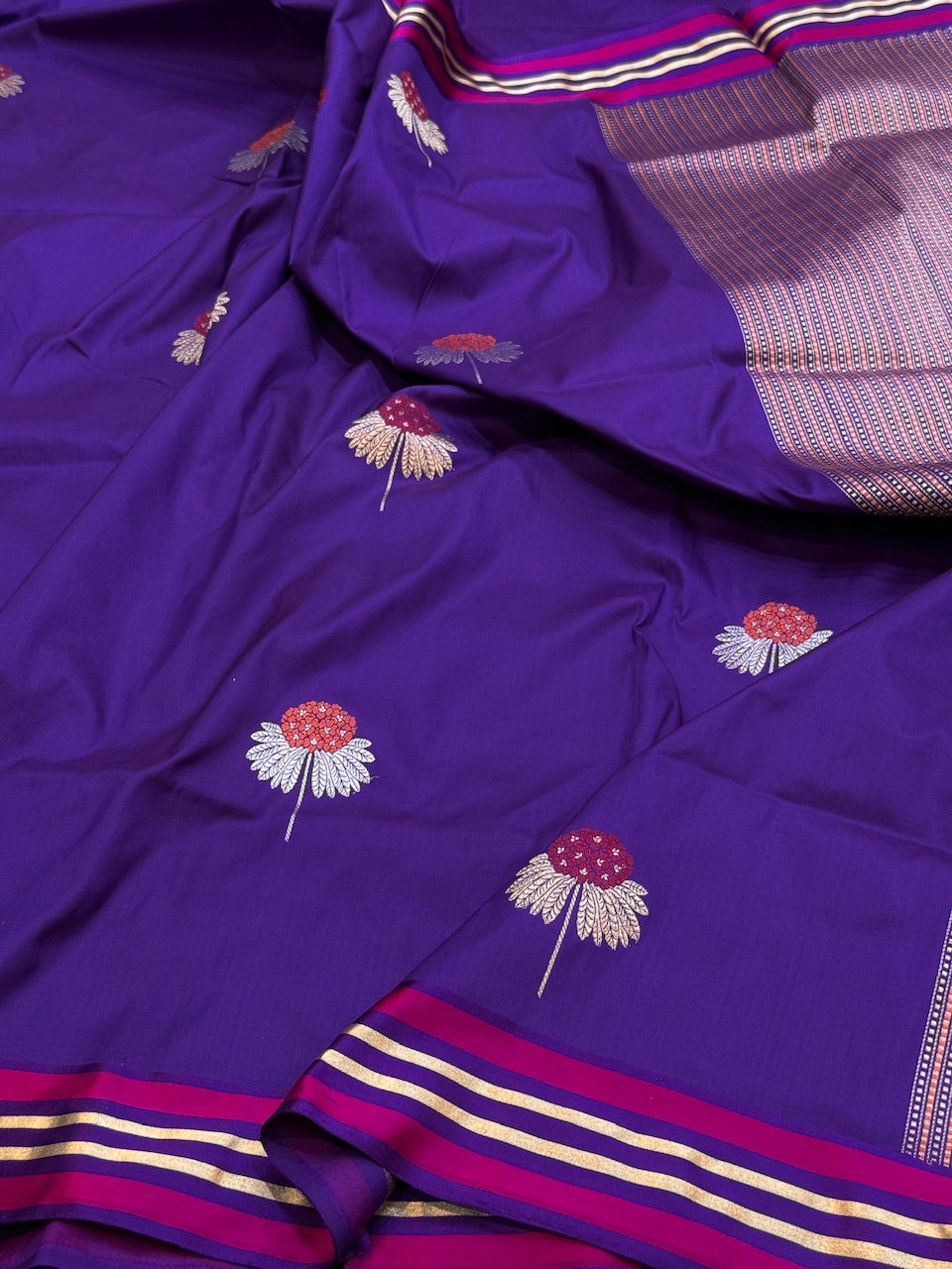 Handwoven Pure Banarasi Satin Border Saree