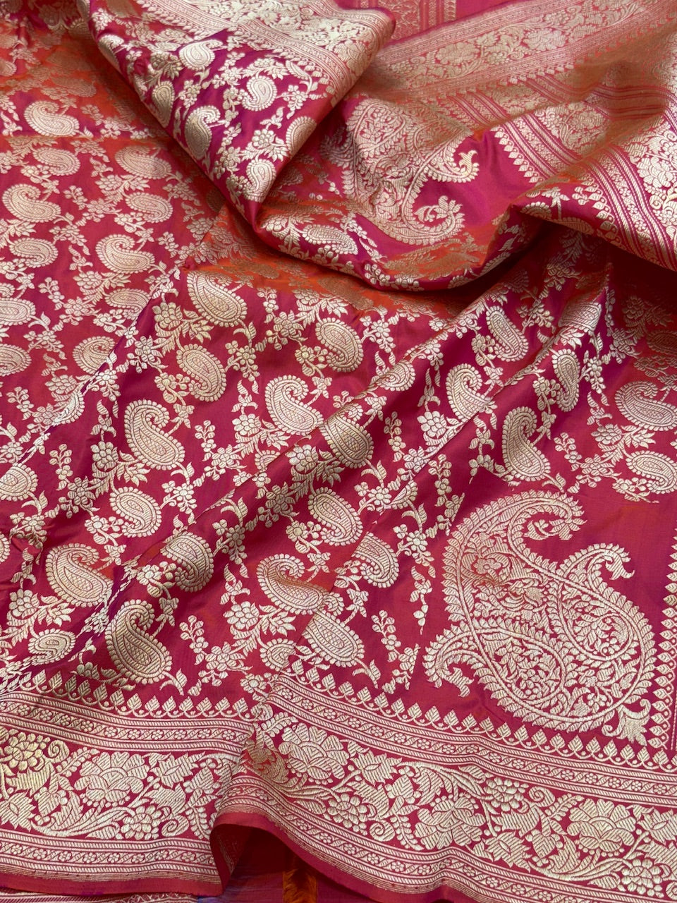 Orangish Pink Handwoven Pure Banarasi Silk Saree