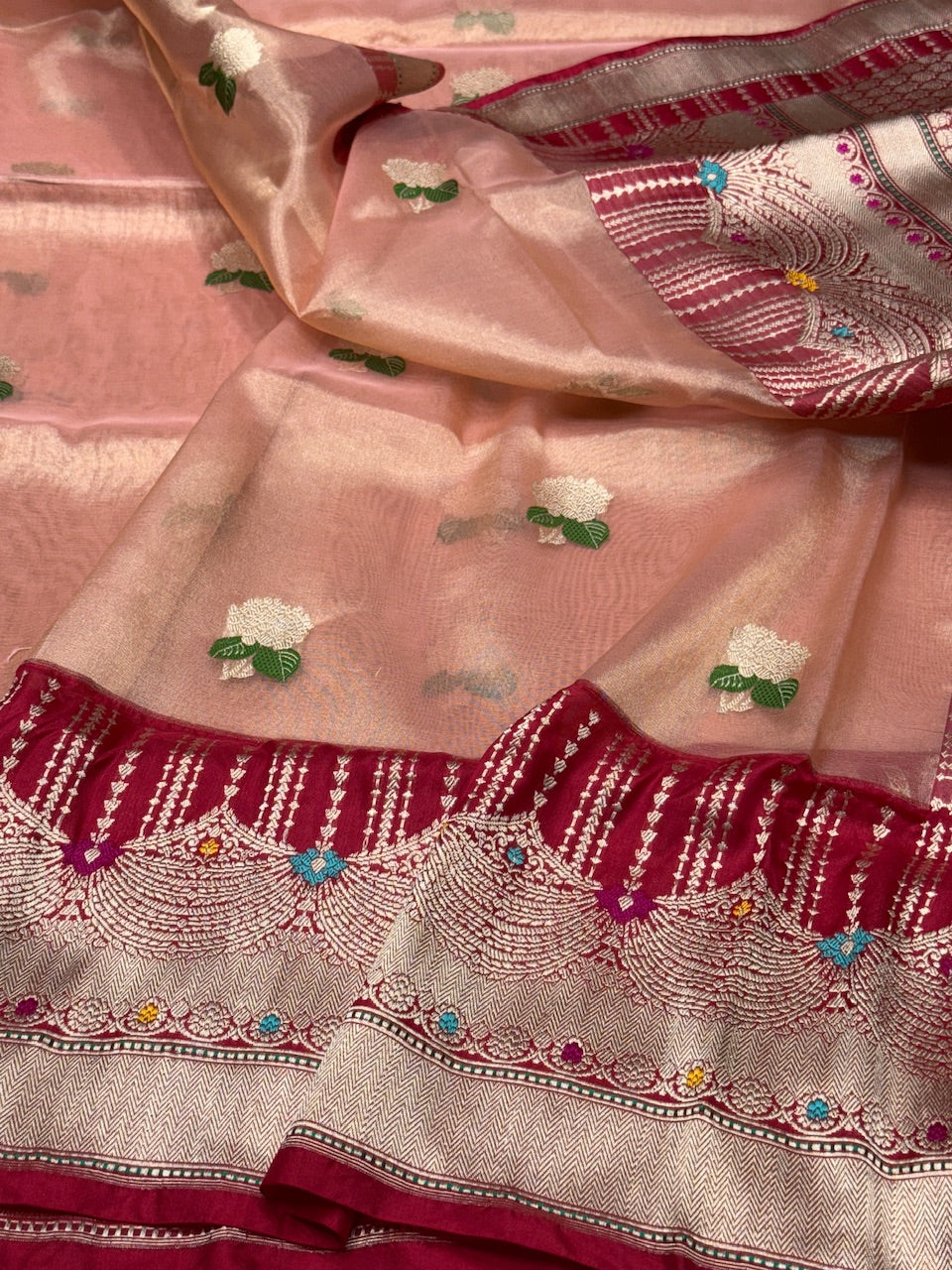 Rose Gold Handwoven Pure Tissue Saree