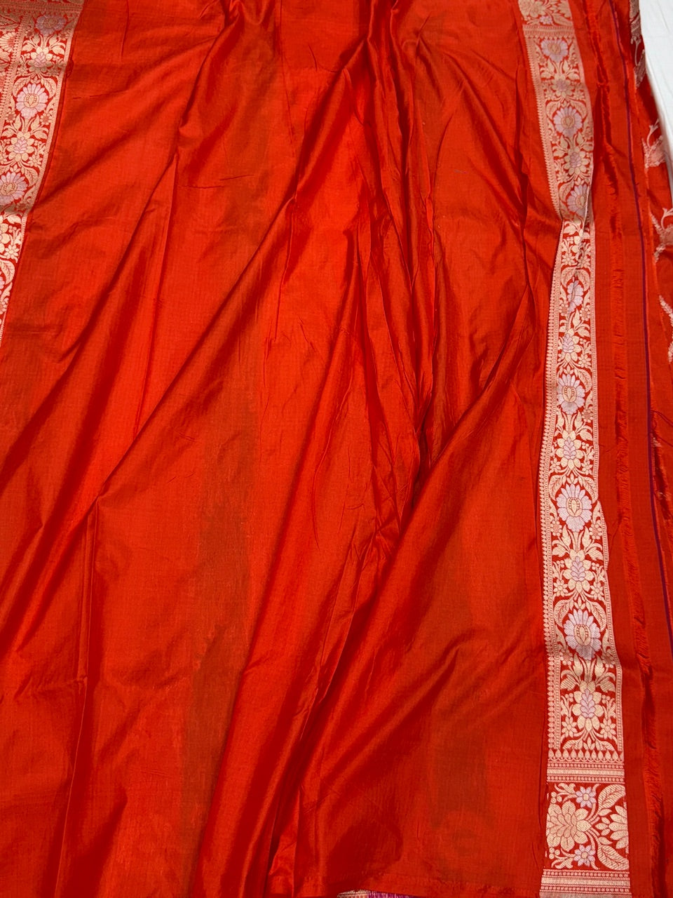 Orange Banarasi Minakari Pure Katan Silk Saree