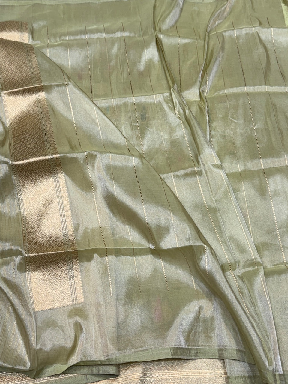 Pista Handwoven Pure Katan Tissue Saree