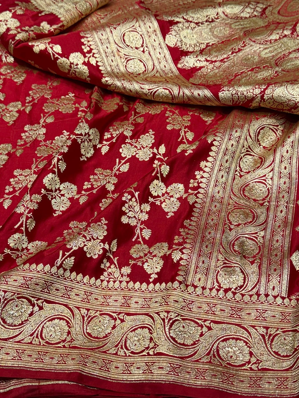 Red Handwoven Satin Silk Saree