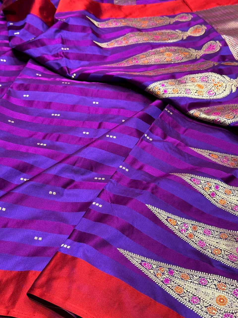 Purple Banarasi Satin Border Silk Saree