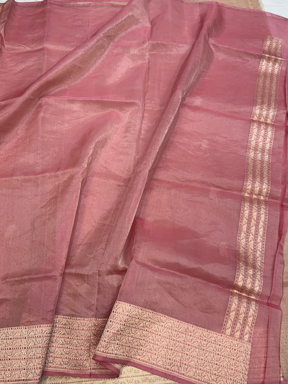 Rose Gold Handwoven Pure Tissue Saree